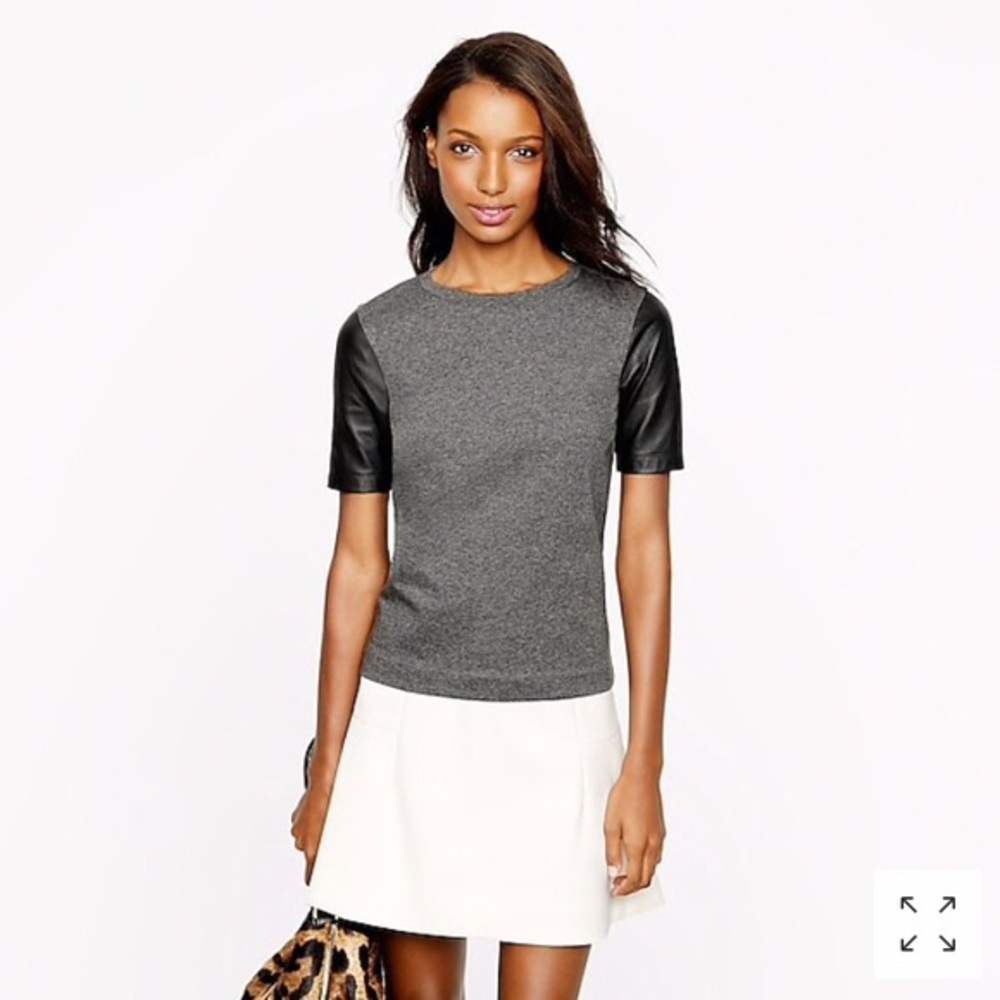J. Crew Factory leather sleeve top. EUC.